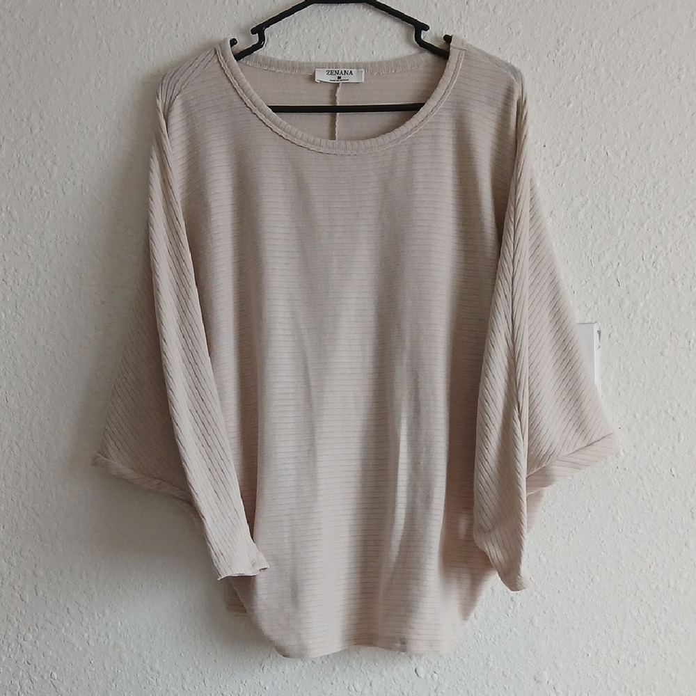 Zenana Cream Poncho Batwing Blouse Women Medium